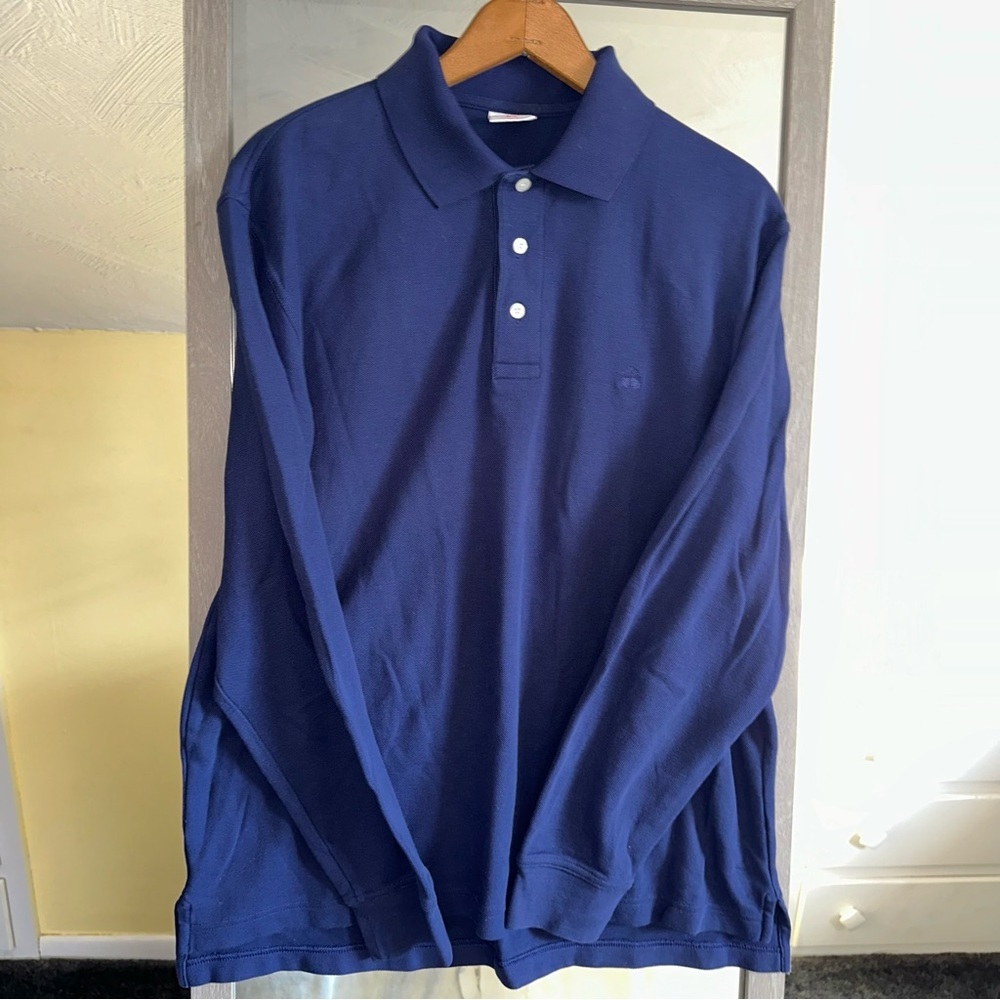 Brooks Brothers 346 Navy Blue Performance Polo Long Sleeve Shirt M Logo Collared - Picture 3 of 10